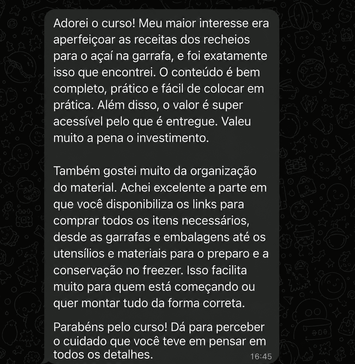 Feedback real de aluno do Método Açaí Gourmet na Garrafa Lucrativo