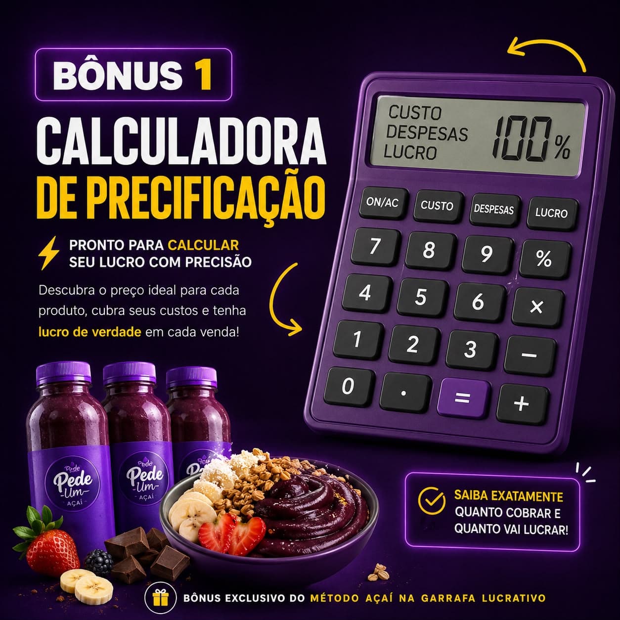 Ilustração do bônus "Calculadora de Precificação", incluído no Método Açaí Gourmet na Garrafa Lucrativo
