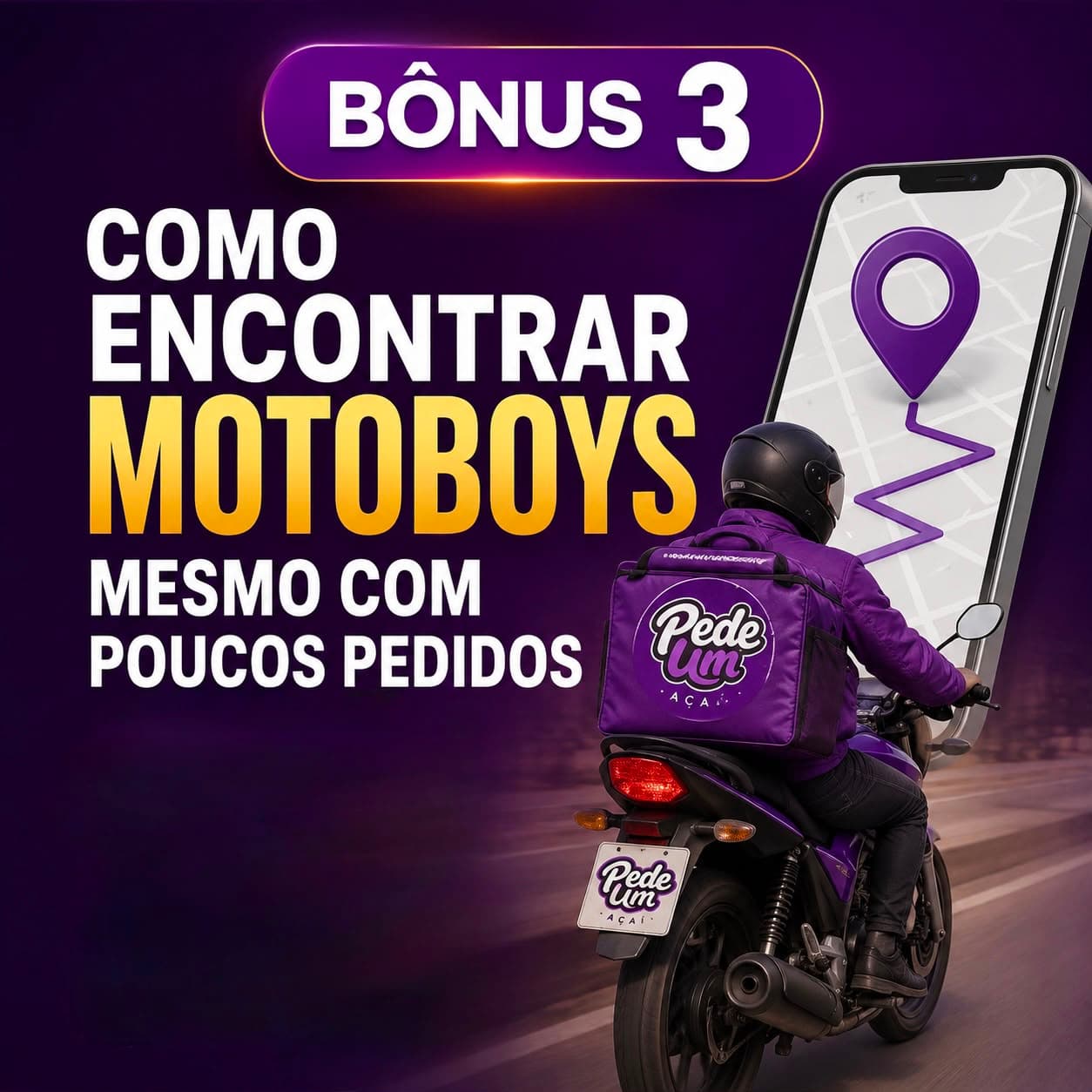 Ilustração do bônus "Como encontrar motoboys", incluído no Método Açaí Gourmet na Garrafa Lucrativo